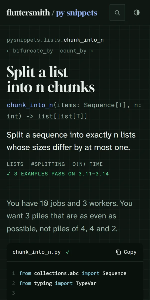 A snippet page on a phone